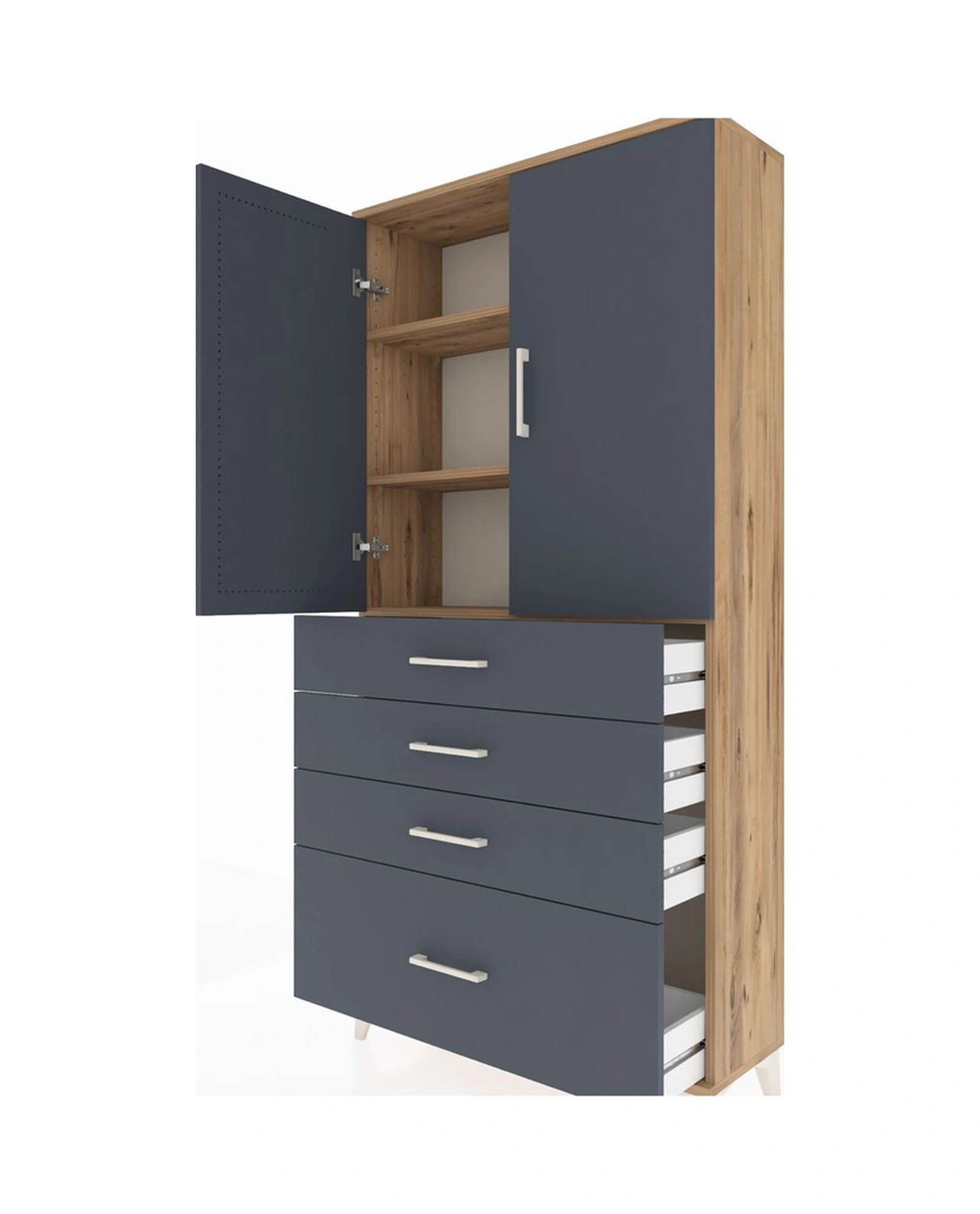 Arges Dolap 3 Raflı 4 Çekmeceli 2 Kapaklı 88x30x182 Çam-antrasit Çam
