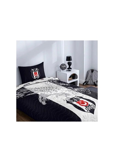 Taç Lisanslı Bjk Kartal Tek Kişilik Yatak Örtüsü Takımı Siyah Beyaz