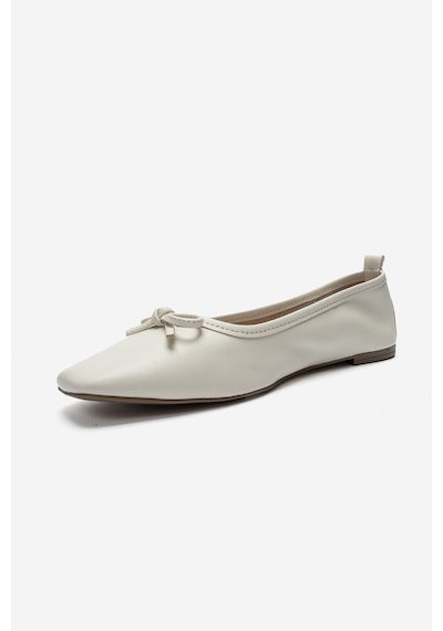 Luvishoes Luvi Shoes Sosa Ekru Cilt Hakiki Deri Küt Burunlu Fiyonklu Kadın Babet Ayakkabı Ekru
