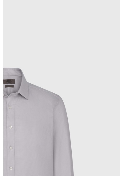 Ac&Co / Altınyıldız Classics Erkek Grı Beyaz %100 Pamuk Slim Fit Dar Kesim Klasik Yaka Kareli Gömlek