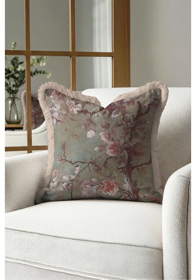 Vintage Çiçekli Saçaklı Yastık Kılıfı - Sanatsal Floral Yeşil Vizon Püsküllü Kırlent Kılıfı Kadim Yörünge Opal Vintage Çiçekli Saçaklı Yastık Kılıfı - Sanatsal Floral Yeşil Vizon Püsküllü Kırlent Kılıfı Kadim Yörünge Opal