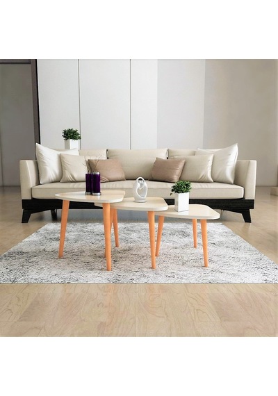 Flora ROLL  Sehpa Ahşap Ayaklı Üçlü Zigon (BEYAZ)