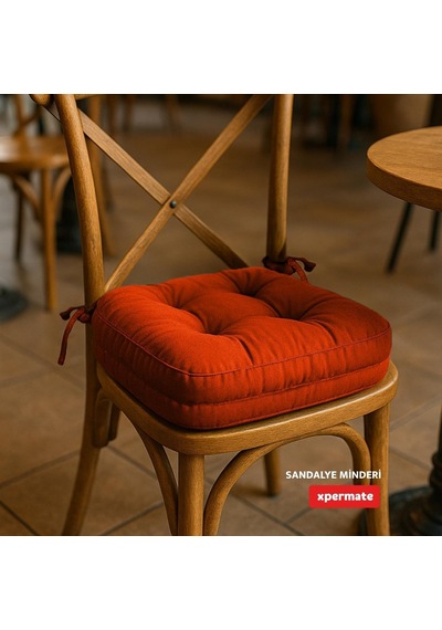 Sandalye Minderi 2'li Set 42x42x8 Cm Kalın Çift Kat Pofidik Minder Yıkanabilir Fermuarlı Su Ve Yağ İtici Kiremit Genel