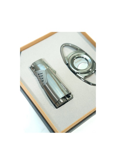 Parmida 3 Torch Gunmetal Çakmak Gunmetal Kesici İkili Puro Seti Tr9855