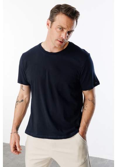 Genius Store Erkek T-shirt %100 Pamuk Regular Fit Standart Kesim Bisiklet Yaka Basic Tişört Basıc-t-shırt1 Lacivert