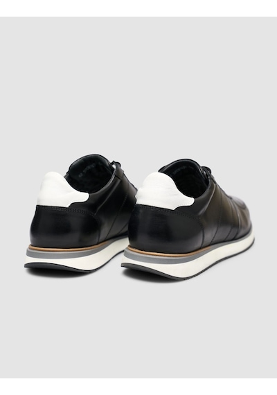 Cabani Hakiki Dana Deri Erkek Sneaker Light Tabanlı Konfor Ayakkabı Siyah