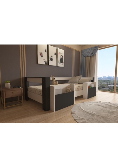 Herseycik Ninnimo Montessori 90X190 Yatak Uyumlu Karyola M1-14 Antrasit - Beyaz