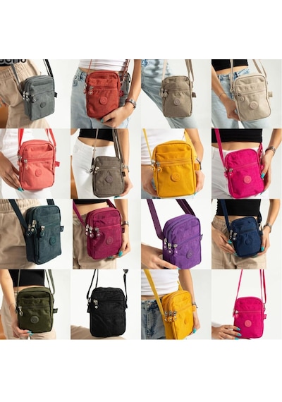 M 227 Mega Bag Krinkıl Kumaş Unisex Küçük Omuz Çantası, Telefonluk Çok Renkli Yavruağzı
