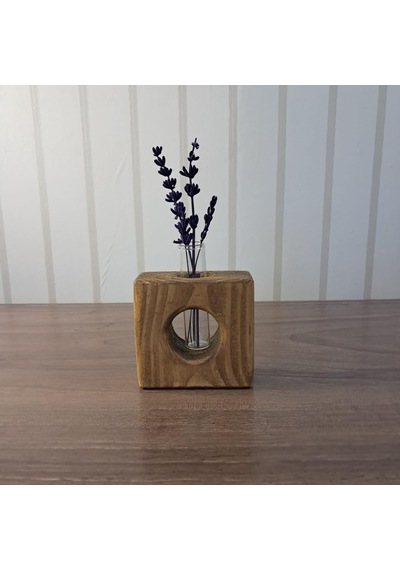 Rustik Ahşap Vazo Ve Mumluk Seti, El Yapımı Çam Ağacı, 9x9 Cm, Cam Tüp Ve Tealight Mum Dahil, Antik Meşe Ve Cevi Genel