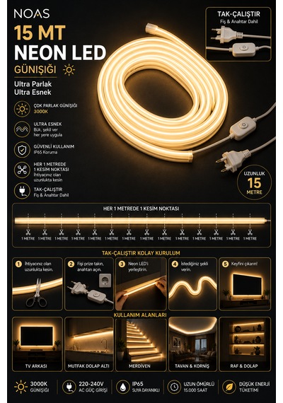 Noas 15 Metre Neon Led 3200k Gün Işığı 220v 15 Metre Kablolu Fişli Tak Çalıştır Esnek Hortum Led Ip65 Iç Dış Mekan Dekoratif Aydınlatma Montaj Aparatı Dahil Günışığı 3000-3200K Noas 15 Metre Neon Led 3200k Gün Işığı 220v 15 Metre Kablolu Fişli Tak Çalıştır Esnek Hortum Led Ip65 Iç Dış Mekan Dekoratif Aydınlatma Montaj Aparatı Dahil Günışığı 3000-3200K