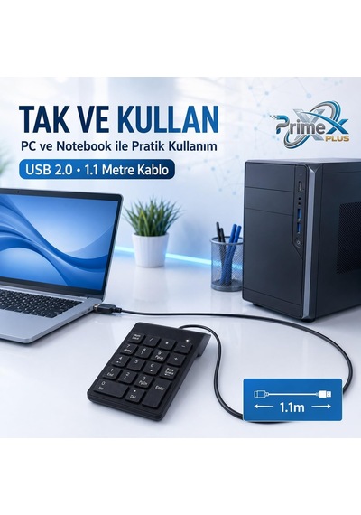 Primex Px-1864 Usb 2.0 Siyah Kablolu Numerik Klavye Keypad, Usb Sayısal Tuş Takımı, Pc Laptop Notebook İçin Kablolu Numpad, Ev Ofis Muhasebe Excel Veri Girişi Kullanımına Uygun