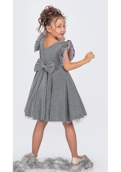 Mnk Baby & Kids Simli Şanzelize Kız Çocuk Abiye Elbise M00669 Gri