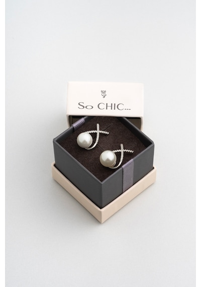 So Chic Moonlight 18 Ayar Beyaz Altın Kaplama Gümüş Küpe Beyaz