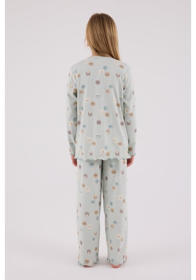 Rolypoly Kız Çocuk Uzun Kol Pijama Takım Açık Yeşil-1756 Yesil