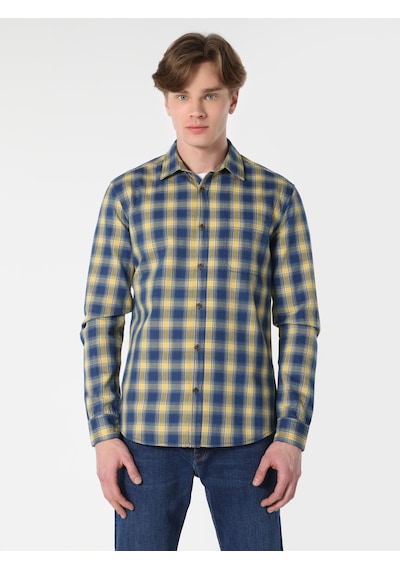 Colin's Slim Fit Kareli Mavi Erkek Uzun Kol Gömlek CL1061650_Q1.V1_INV