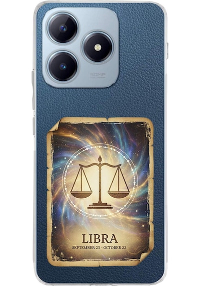 Realme C63 İle Uyumlu Burç Kartları Terazi Tasarımlı Şeffaf Silikon Kılıf Şeffaf