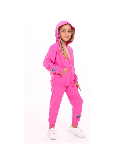 Toontoy Kids Toontoy Kız Çocuk Kapüşonlu Fermuarlı Baskılı Eşofman Takım Açık Fuşya