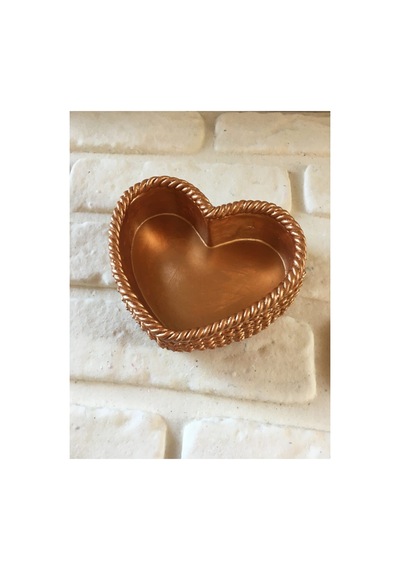 Dekoratif Örgü Desenli Kalp Beton Saksı Bronz 10 14 4 Cm