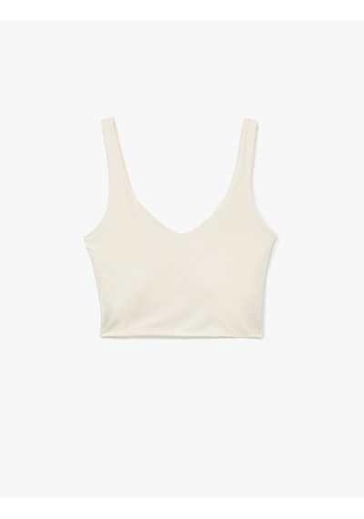 Koton Kolsuz V Yaka Kaplı Slim Fit Sporcu Sütyeni Ekru 7wak30018nk
