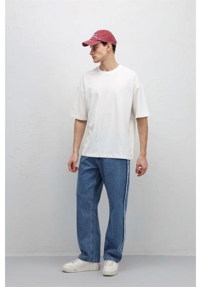 Vamos Yan Dikiş Detaylı Baggy Jean Mavi