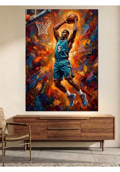 Smaç Vuran Basketbolcu Renkli Tablo Dekoratif Kanvas - Mdf Ahşap Tablo Çok Renkli
