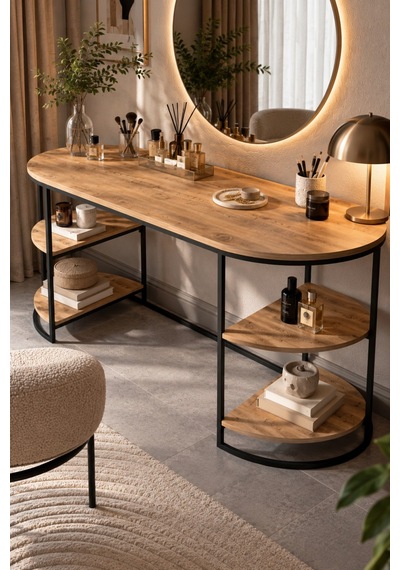 Sulorahome Dolunay Çalışma Ve Makyaj Masası Kahverengi 140 Cm