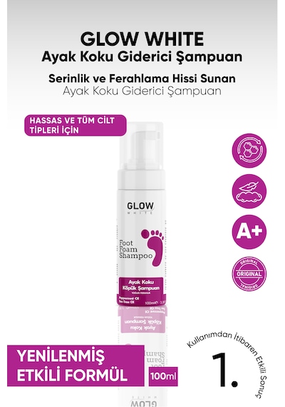 Glow Whıte Ayak Koku Giderici Köpük Şampuan Doğal Çay Ağacı Ve Nane Yağı Özlü 100 Ml