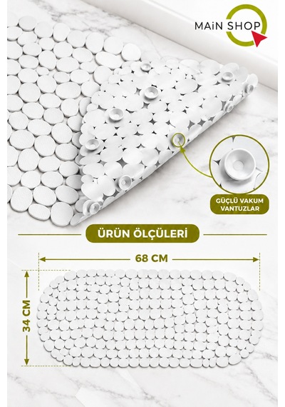 Güvenli Ve Kaydırmaz Duş Paspası - 34x68 Cm Vantuzlu Banyo Paspas Beyaz Renk M-130