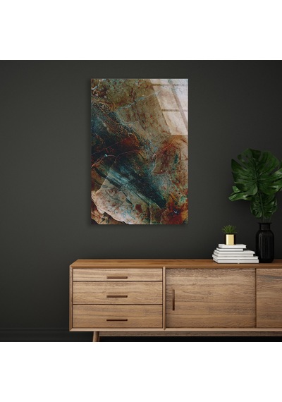 Kahve Yeşil Mermer Cam Tablo Yatay 80x125 Cm