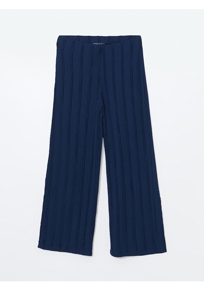 Lcwaıkıkı Classic Lacivert Beli Lastikli Dokulu Geniş Paça Kadın Pantolon