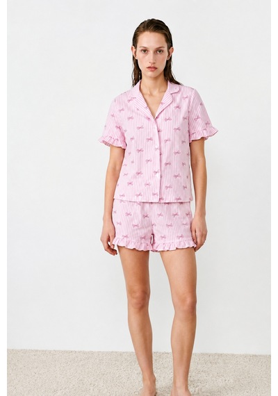 Kadın Relaxed Lastikli Pembe Pijama Takımı
