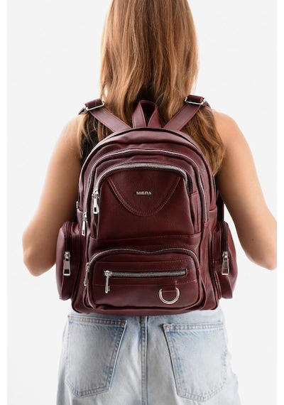 Baginn Suni Deri Kadın Sırt Çantası 38 28 Cm Mega Bag Günlük Kullanıma Uygun Çok Cepli İçi Astarlı Bordo
