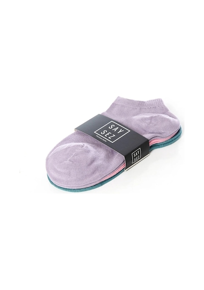 Saysez Bambu Kadın Patik Düz Pembe-lila-su Yeşili Çorap Dikişsiz Premium 3'lü Paket Renkli