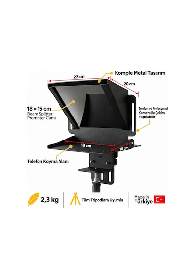 Pratic Teleprompter PRO Set – Bluetooth Kumanda ve Taşıma Çantası Yerli Üretim