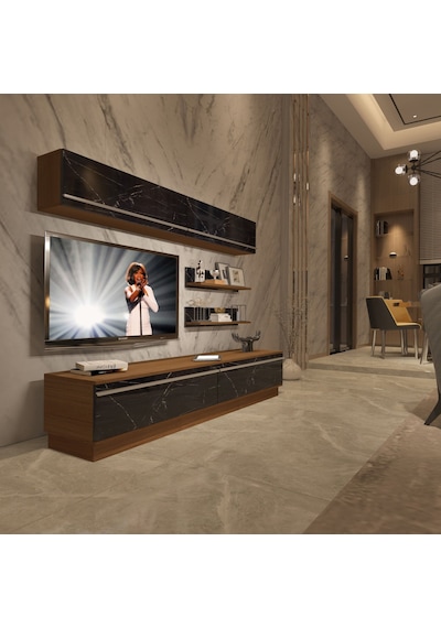 Decoraktiv Eko 5b Mdf Std Tv Ünitesi Tv Sehpası Ceviz - Siyah Mermer