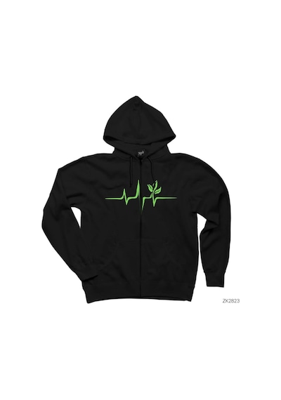 Doğa Sever Siyah Fermuarlı Kapşonlu Sweatshirt Siyah