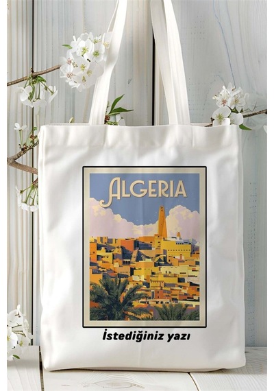 Art Hediye Algeria Baskılı Bez Çanta Omuz Çantası Kişiye Özel Desen Çok Renkli
