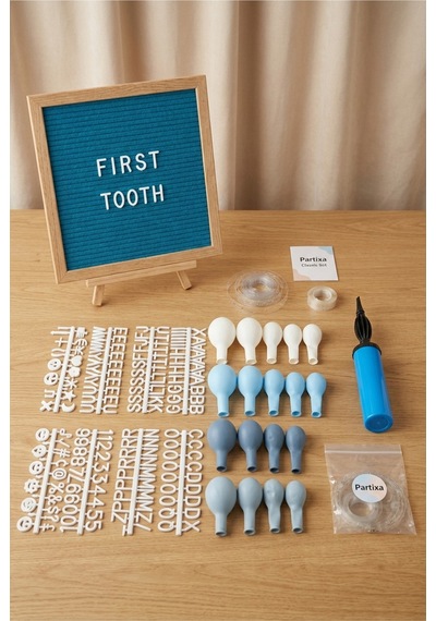 Diş Buğdayı Erkek Bebek Süsleme Classic Set Mavi Keçe Yazı Panosu Standlı Balon Zincirli Pompa İlk Dişim Parti Seti 1 - 12 Yaş