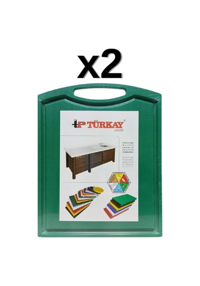 2'li Türkay 32.5x26.5x1 Cm Saplı-oluklu Polietilen Kesme Tahtası Kesim Levhası Yeşil 1237