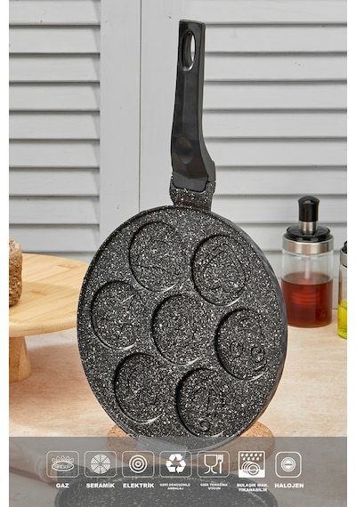 Polochef Granit Döküm Emoji Pankek Tava 26 Cm Siyah