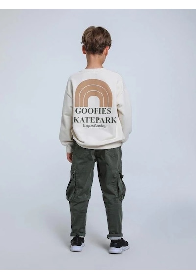 Jack Lions Erkek Çocuk Keep On Yazılı İnce Şardonlu 3 İplik Sweatshirt-14267 Krem