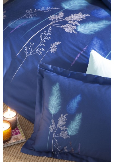 Soft Leaf Çift Kişilik Pastoral Saten Nevresim Takımı Mavi