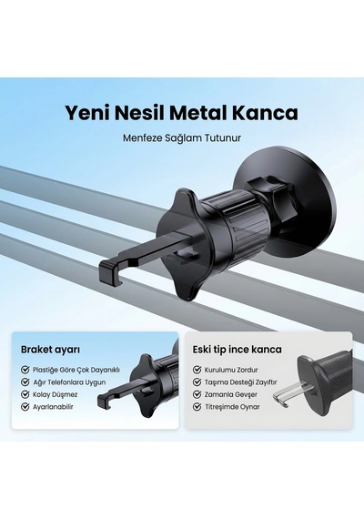 Bix Bxch14 360 Derece Metal Kancalı Manyetik Havalandırma Izgarası Araç İçi Telefon Tutucu