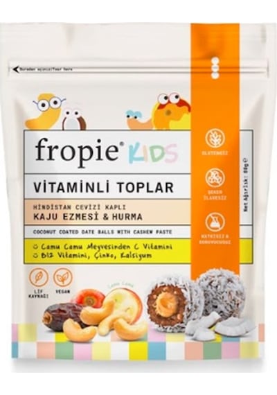 Fropie Vitaminli Kids Meyve Topları Hindistan Cevizi Kaplı & Kaju Ezmeli 80 G