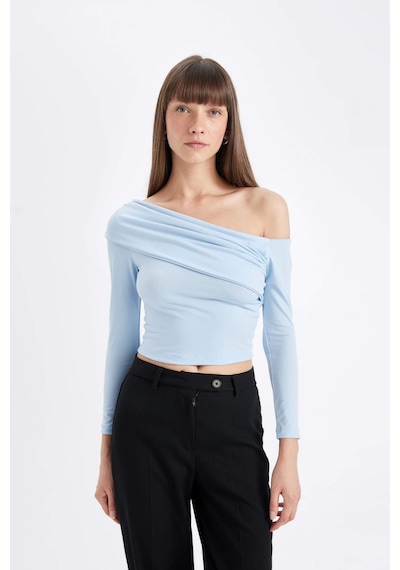 Defacto Slim Fit Omuzu Açık Basic Düz Uzun Kollu Bluz D4559AX24AUBE745 Mavi Defacto Slim Fit Omuzu Açık Basic Düz Uzun Kollu Bluz D4559AX24AUBE745 Mavi