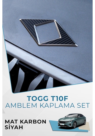 Togg T10f Sedan Uyumlu Amblem Kaplama Sticker Set Mat Karbon Siyah