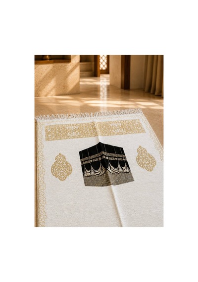 Kâbe Kapısı Desenli Seccade Altın Detaylı, Burma Püsküllü, Kadife Dokulu Premium Namaz Seccadesi Beyaz Mavi Kâbe Kapısı Desenli Seccade Altın Detaylı, Burma Püsküllü, Kadife Dokulu Premium Namaz Seccadesi Beyaz Mavi