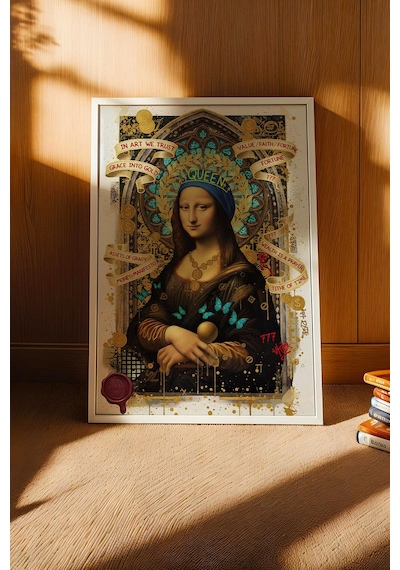 Leonardo Da Vinci Mona Lisa Çerçeveli Tablo Giyinme Odası Makyaj Masası Arkası Dekoru Street Art