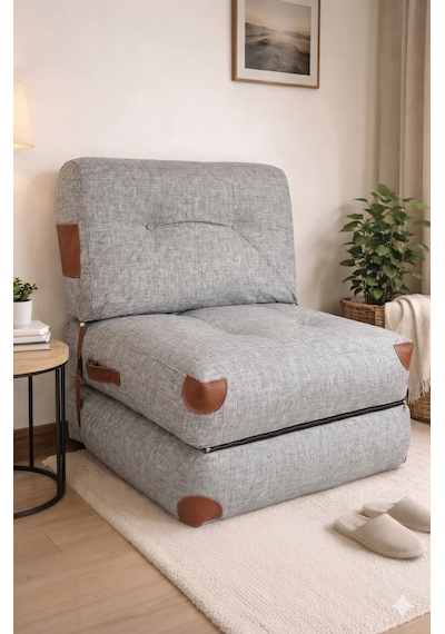 Viscolog Comfy Yeni Nesil Bohem Tekli Koltuk,yataklı Katlanır Berjer,yer Yatağı, Modüler Yapı 75x75cm 85cm gri