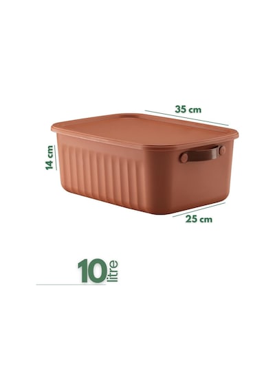 2'li Kapaklı Saklama Kutusu Seti 10 Litre Turuncu-taşınabilir Kulplu, Dolap İçi Düzenleyici, Ç